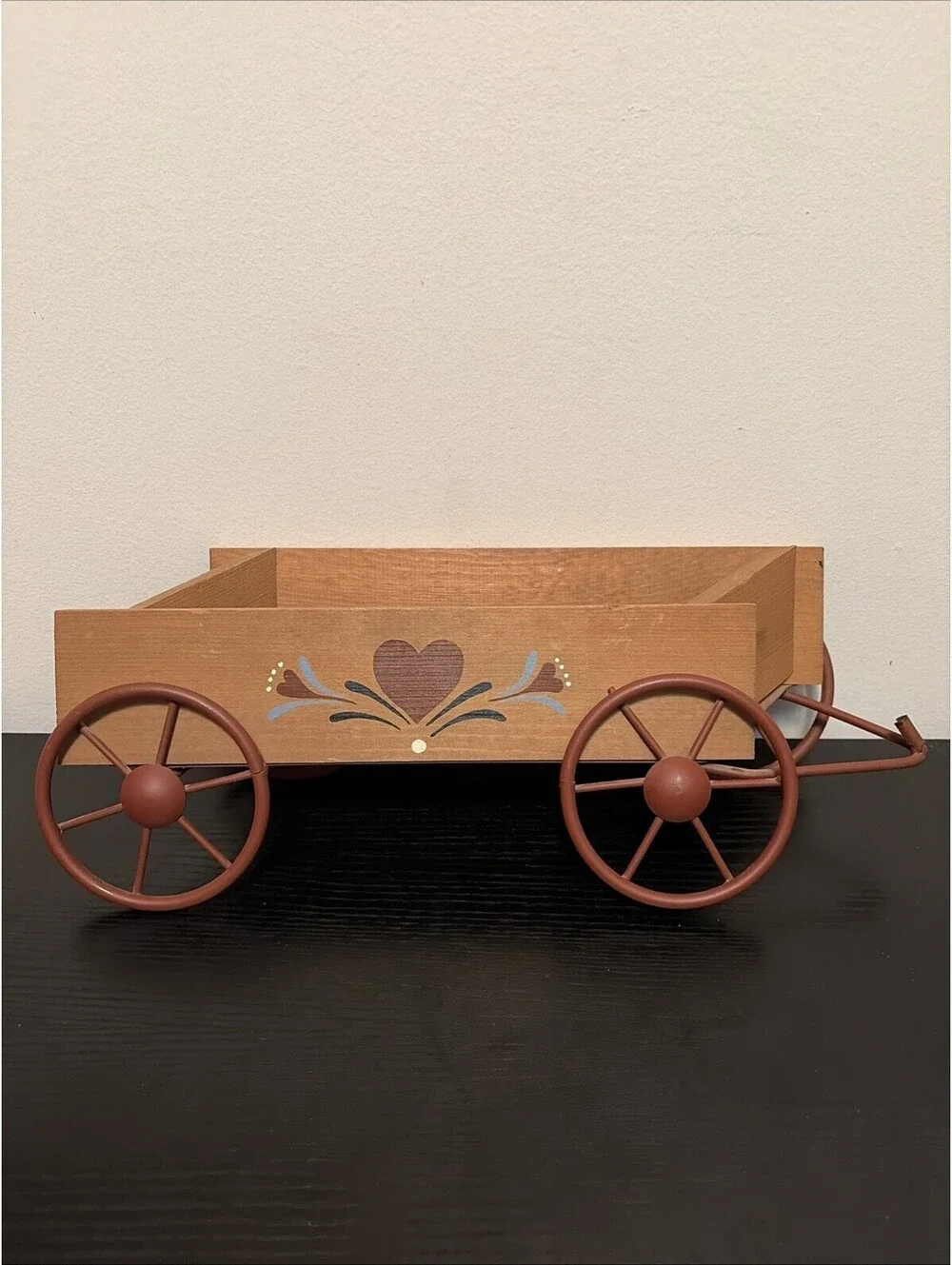 Vintage Wood Metal Wagon Wall Pocket Folk Art Farmhouse Home Interiors Decor